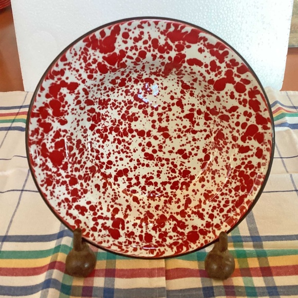 Enamelware 4 Soup/Salad Bowls Red Splatter 8" EUC - Picture 4 of 5